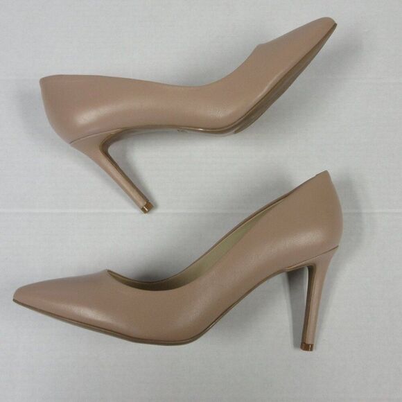 NINE WEST Etta Leather Pumps Shoes Womens 9.5 Nude Tan Pointed Toe Stiletto Heel - Picture 1 of 15